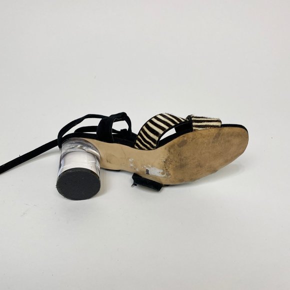 Topshop Leather ZEBRA Cowhide Sandals CLEAR Heel 8 - Picture 3 of 5